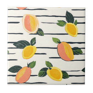 Watercolor Mango Pattern with Green Leaves (2) Ceramic Tile