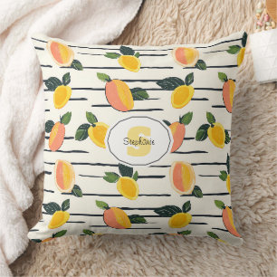 Watercolor Mango Pattern with Green Leaves (2) Cushion