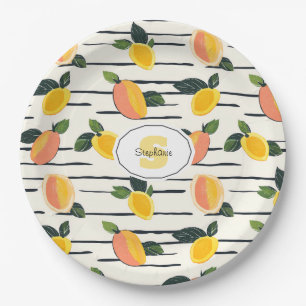 Watercolor Mango Pattern with Green Leaves (2) Paper Plate