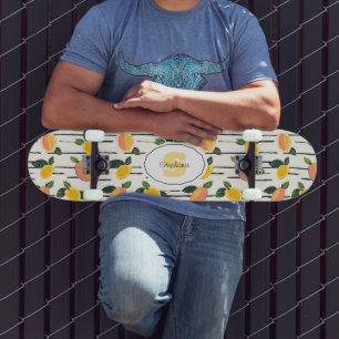 Watercolor Mango Pattern with Green Leaves (2) Skateboard
