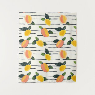 Watercolor Mango Pattern with Green Leaves (2) Tapestry