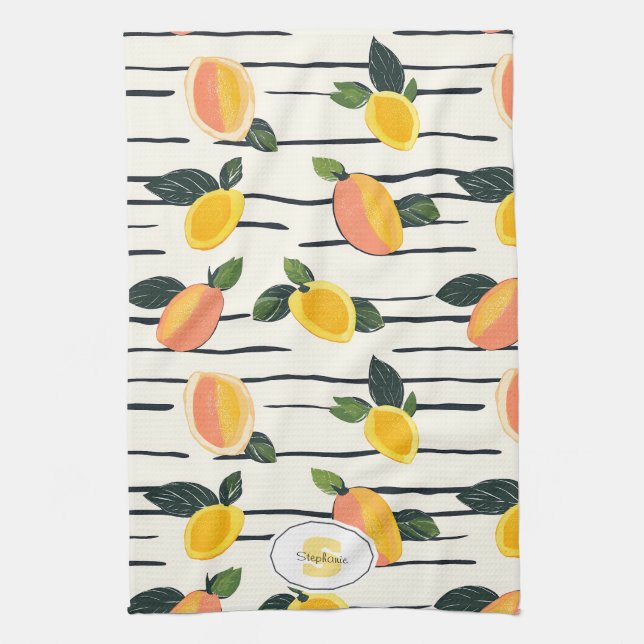 Watercolor Mango Pattern with Green Leaves (2) Tea Towel (Vertical)