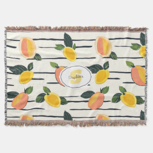 Watercolor Mango Pattern with Green Leaves (2) Throw Blanket