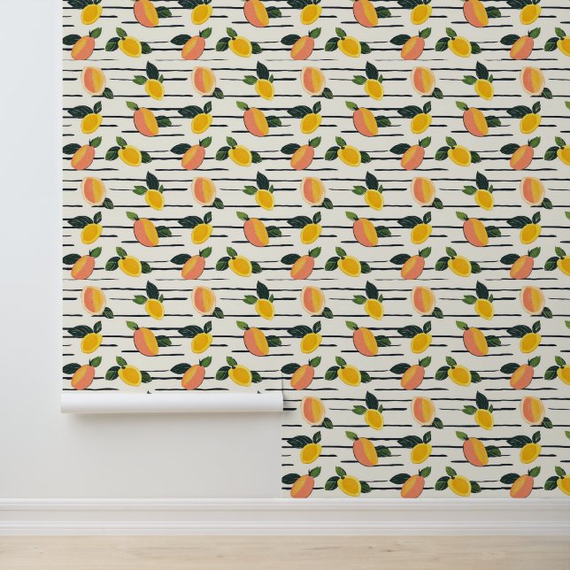 Watercolor Mango Pattern with Green Leaves (2) Wallpaper (Application)