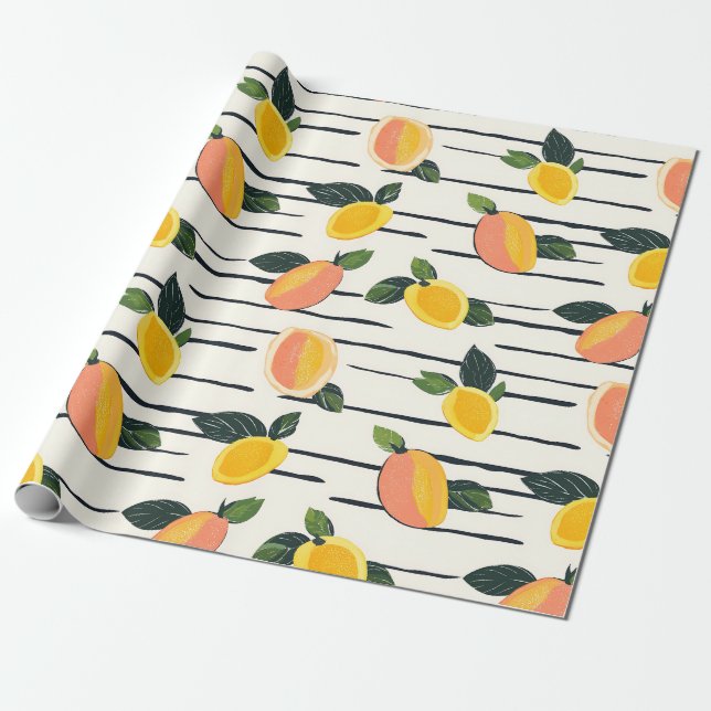Watercolor Mango Pattern with Green Leaves (2) Wrapping Paper (Unrolled)