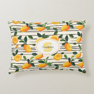 Watercolor Mango Pattern with Green Leaves Decorative Cushion