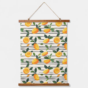 Watercolor Mango Pattern with Green Leaves Hanging Tapestry
