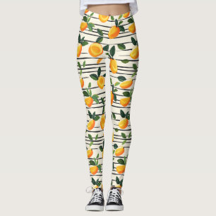 Watercolor Mango Pattern with Green Leaves Leggings