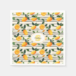 Watercolor Mango Pattern with Green Leaves Napkin