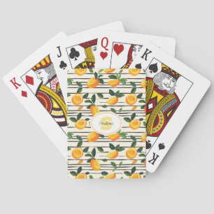 Watercolor Mango Pattern with Green Leaves Playing Cards