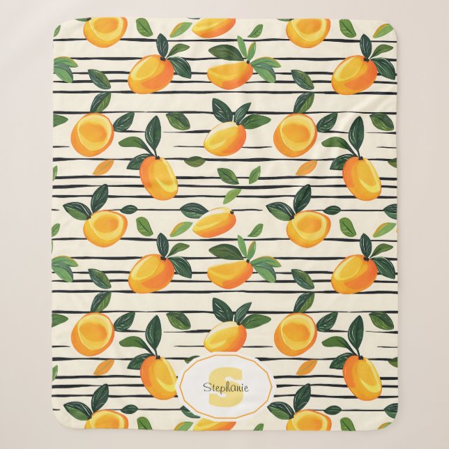 Watercolor Mango Pattern with Green Leaves Sherpa Blanket (Front)