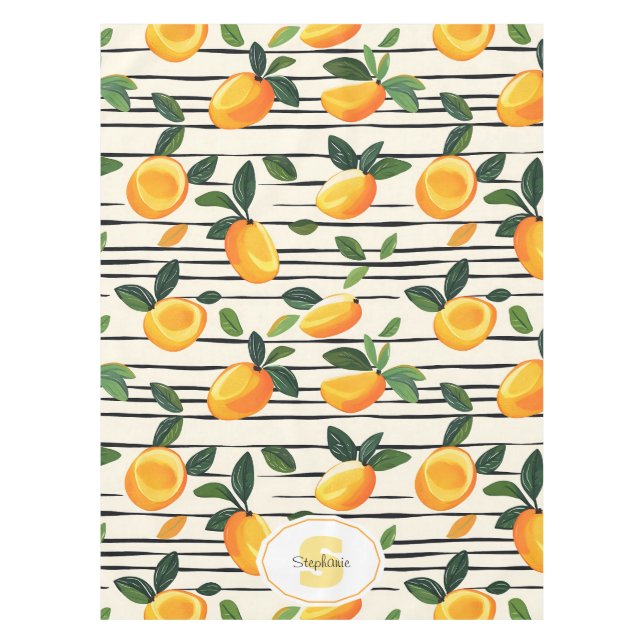 Watercolor Mango Pattern with Green Leaves Tablecloth (Front)