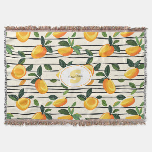 Watercolor Mango Pattern with Green Leaves Throw Blanket