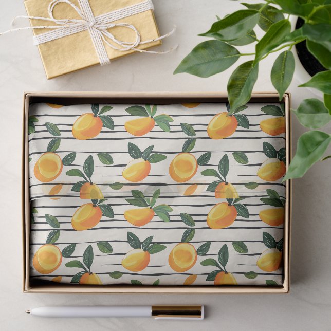 Watercolor Mango Pattern with Green Leaves Tissue Paper (Gift)