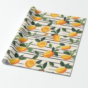 Watercolor Mango Pattern with Green Leaves Wrapping Paper