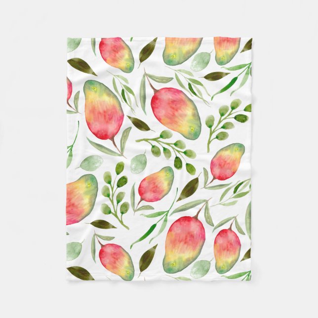 Watercolor Mangoes | Pattern | Fruit Fleece Blanket (Front)
