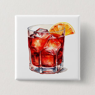 Watercolor Manhattan Cocktail Drink 15 Cm Square Badge