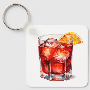 Watercolor Manhattan Cocktail Drink Key Ring