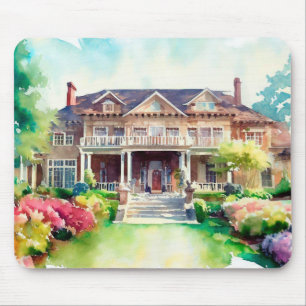 watercolor mansion mouse pad