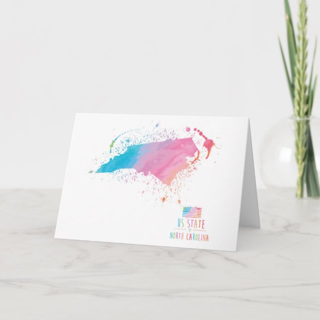 Watercolor Map | North Carolina Card (Front)