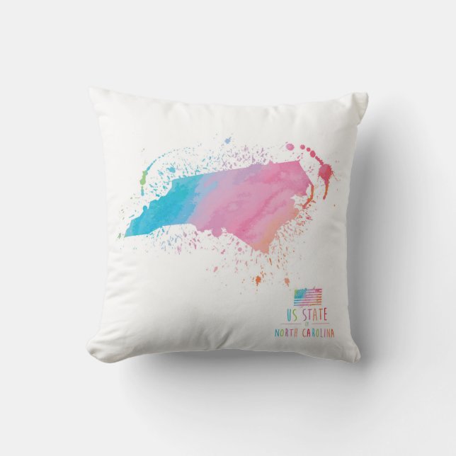 Watercolor Map | North Carolina Cushion (Front)