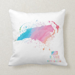 Watercolor Map   North Carolina Cushion