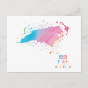 Watercolor Map   North Carolina Postcard