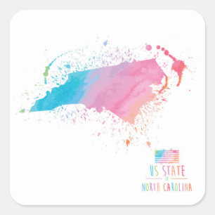Watercolor Map North Carolina Square Sticker