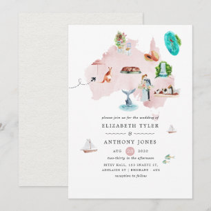 Watercolor Map of Australia Destination Wedding Invitation