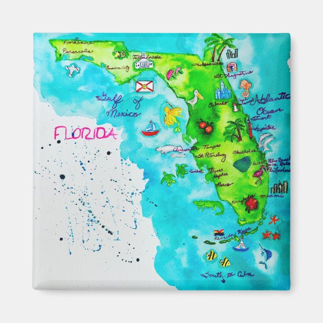 Watercolor Map of Florida Magnet (Front)