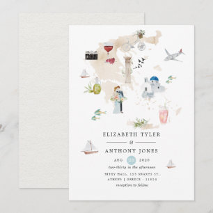 Watercolor Map of Greece Destination Wedding Invitation