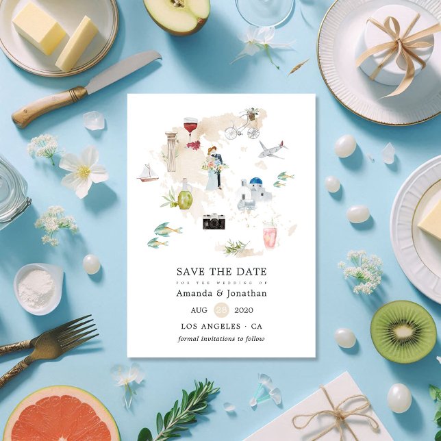 Watercolor Map of Greece Destination Wedding Save The Date (Watercolor Map of Greece Destination Wedding Save The Date)