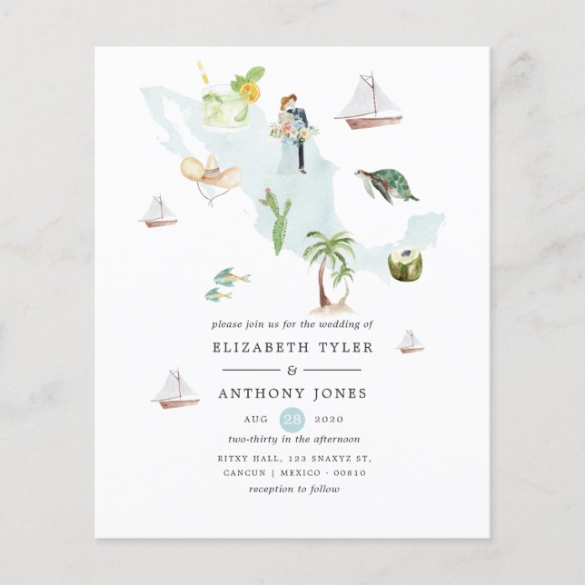 Watercolor Map of Mexico Destination Wedding Flyer (Front)