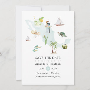 Watercolor Map of Mexico Destination Wedding Save The Date
