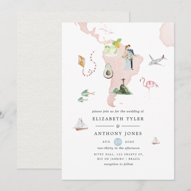 Watercolor Map of Rio Destination Wedding Invitation (Front/Back)