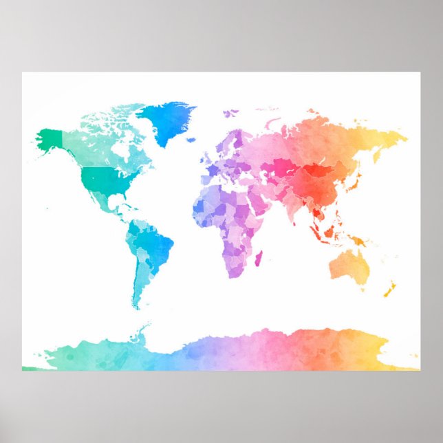Watercolor Map of the World Map Poster (Front)
