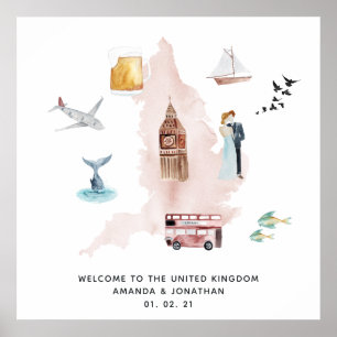 Watercolor Map of UK Destination Wedding Welcome Poster