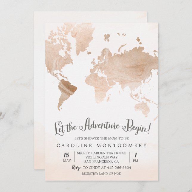 Watercolor Map Travel Baby Shower Invitation (Front/Back)