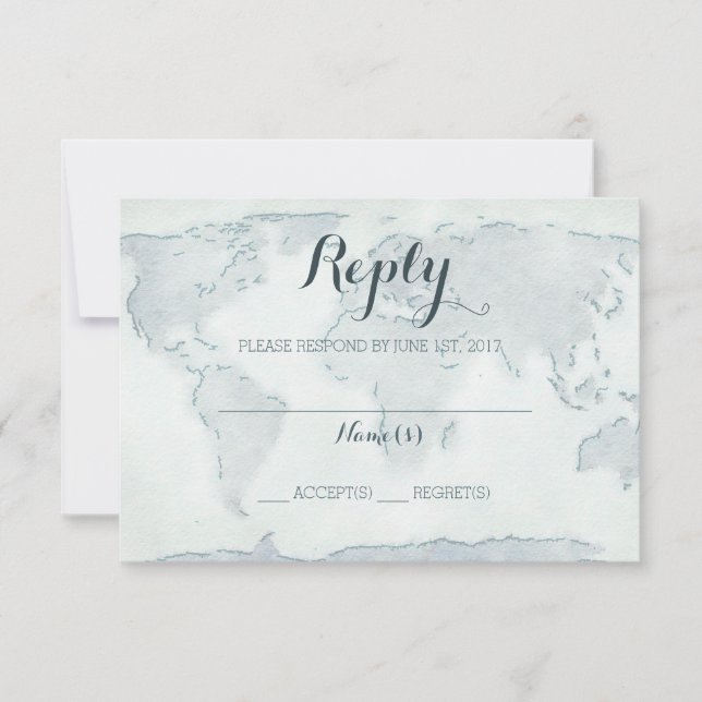 Watercolor map wedding reply card (Front)