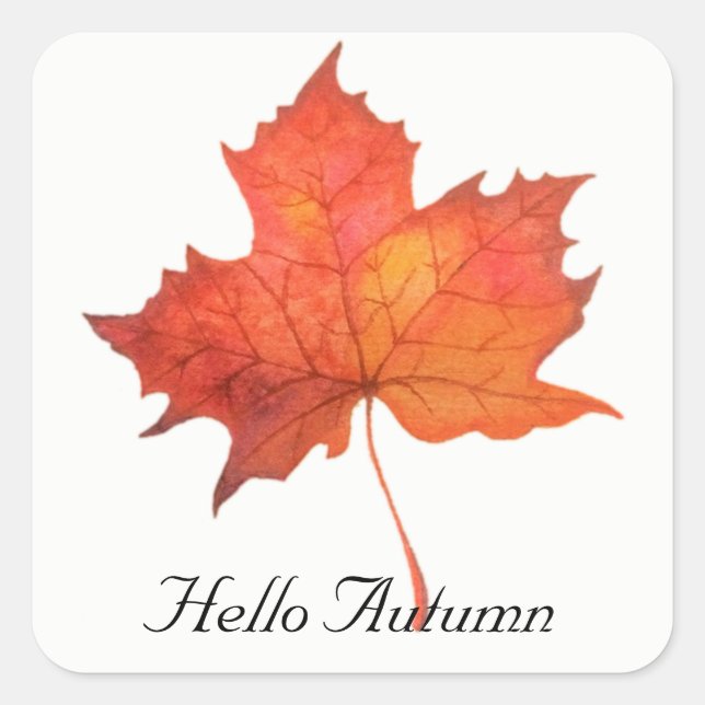 Watercolor Maple Leaf Square Sticker (Front)
