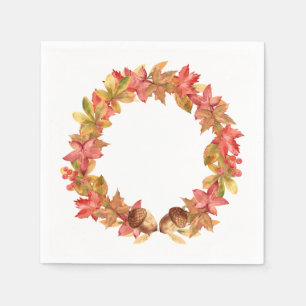 Watercolor Maple Leaves, Acorns, Berries Napkin