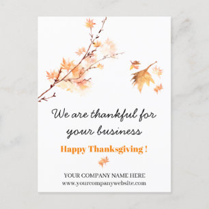 Watercolor Maple Leaves Business Thanksgiving Holiday Postcard