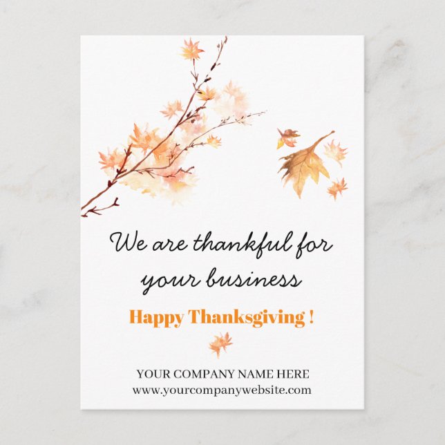 Watercolor Maple Leaves Business Thanksgiving Holiday Postcard (Front)