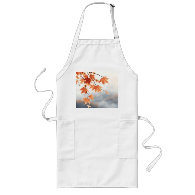 Watercolor Maple Leaves with Flowing Twigs Long Apron (Front)