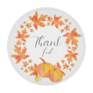 Watercolor Maple Leaves Wreath Cutting Board