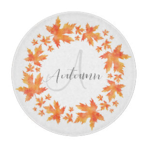 Watercolor Maple Leaves Wreath Cutting Board
