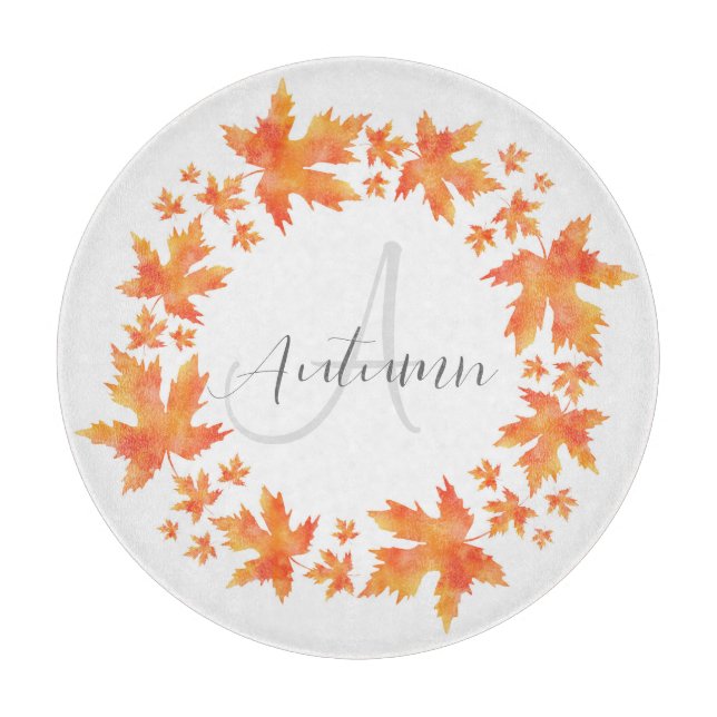Watercolor Maple Leaves Wreath Cutting Board (Front)