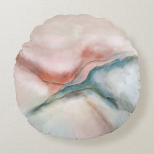 Watercolor Marble Flow Abstract Round Cushion