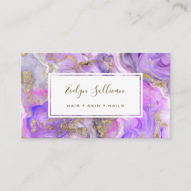 watercolor marble gold glitter business card (Front)