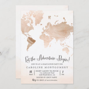 Watercolor Marble Map Travel Graduation Invitation